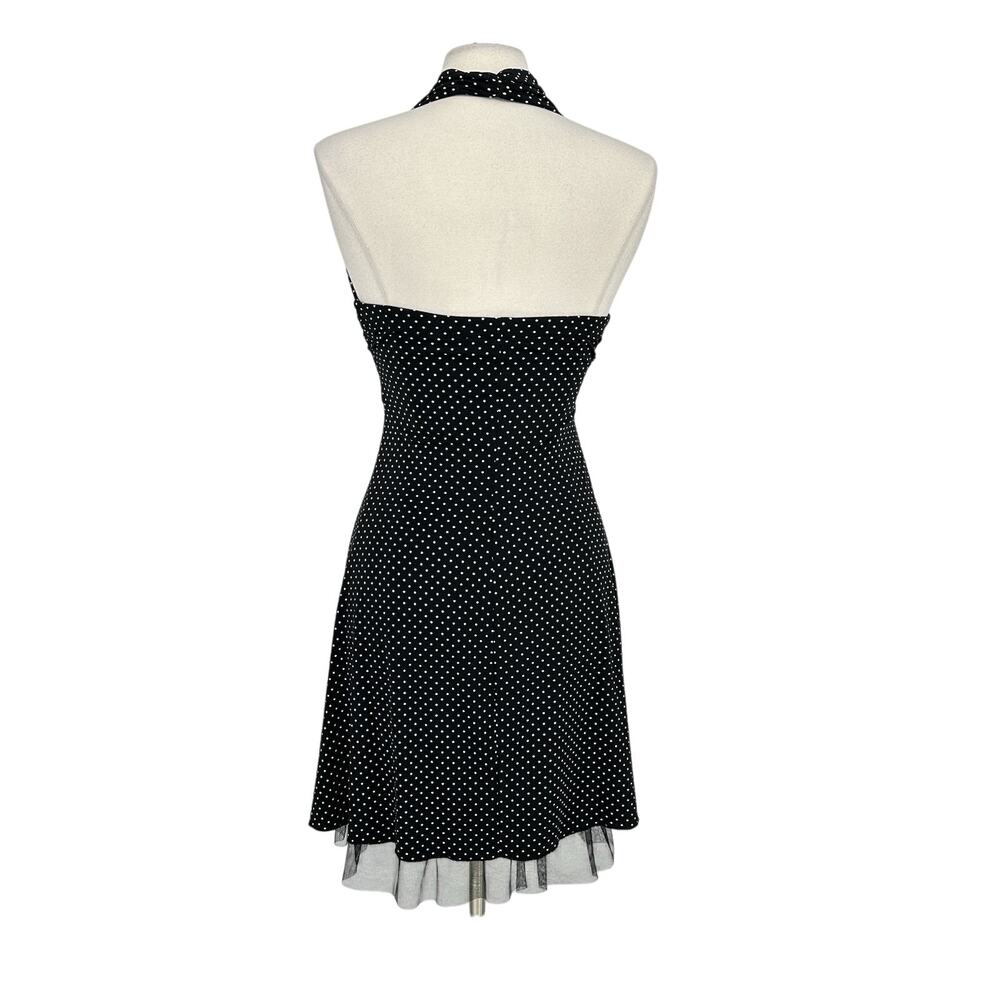 Y2K My Mitchel Halter Babydoll Dress Size S Polka Dot Pinup Coquette Rhinestone - Picture 3 of 12